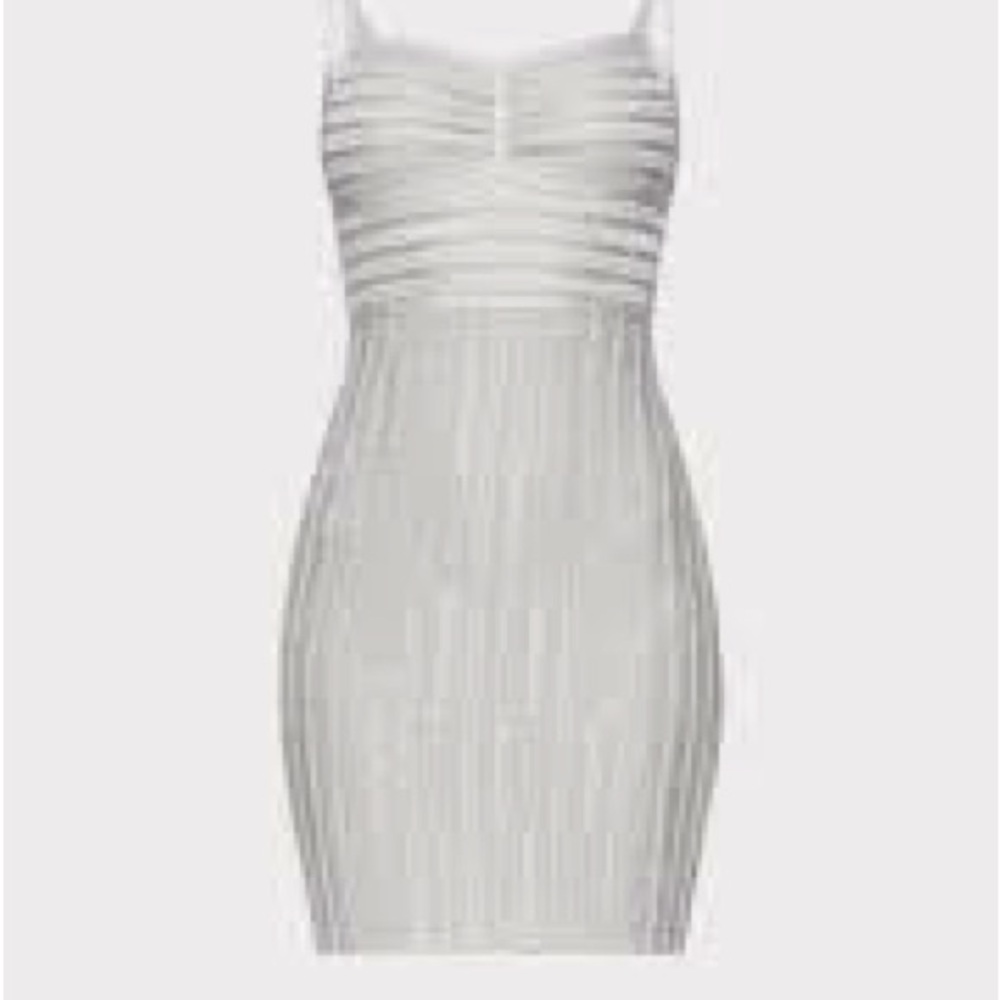 Herve Leger metallic Silver knit above knee dress Size Medium NWT